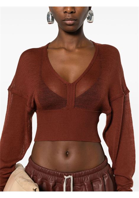 Brown fine-knit cropped jumper - women RICK OWENS | RO01D2686KM73